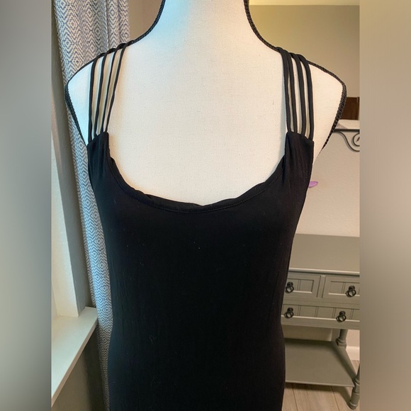 NICOLE MILLER Perfect Summer Sleek, Strappy Scoop Neck, Black Maxi Dress Size L - Picture 4 of 9